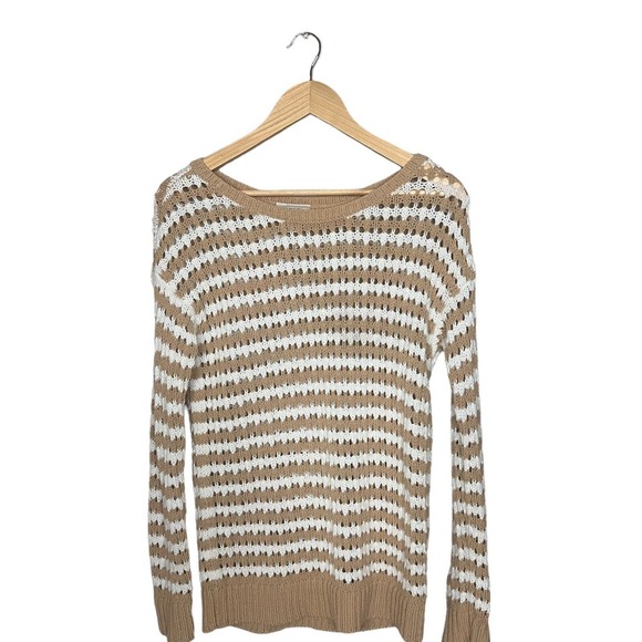 Ann Taylor Loft Sweater Womens Medium Multicolor Stripe Open Knit Long Sleeve - Picture 1 of 8